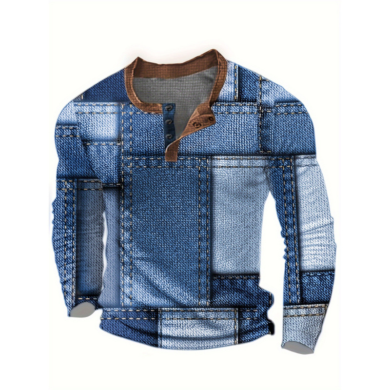 Unisex Slim-Fit majica s geometrijskim uzorkom, zaobljeni izrez (Crew Neck), 3/4 rukavi, Milk Protein Fiber / Pure Cotton (51–70%)