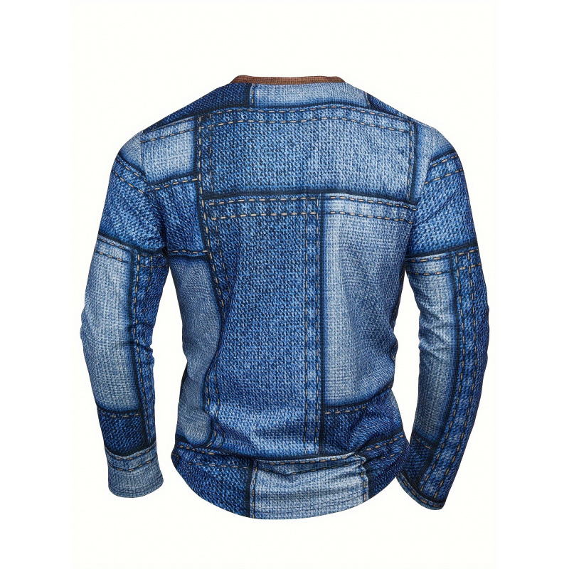 Unisex Slim-Fit majica s geometrijskim uzorkom, zaobljeni izrez (Crew Neck), 3/4 rukavi, Milk Protein Fiber / Pure Cotton (51–70%)