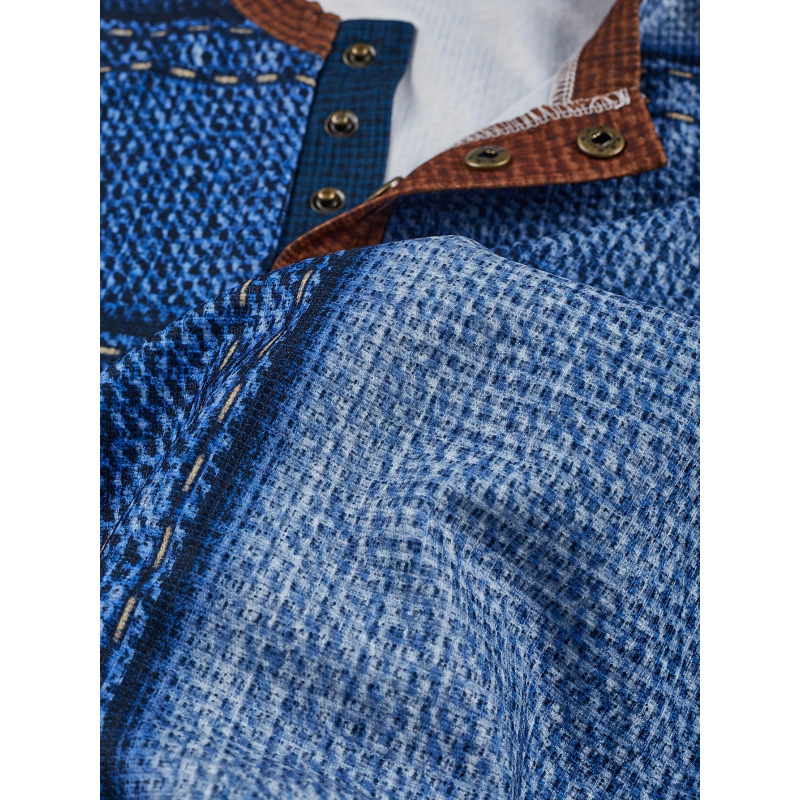 Unisex Slim-Fit majica s geometrijskim uzorkom, zaobljeni izrez (Crew Neck), 3/4 rukavi, Milk Protein Fiber / Pure Cotton (51–70%)