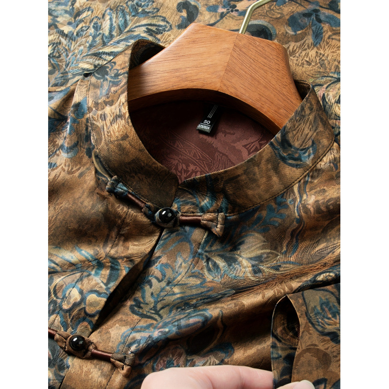 Muška lanena košulja s color blocking uzorkom, širokim raspršenim ovratnikom, 3/4 rukavima, fleece podstava (lan 51–70%)