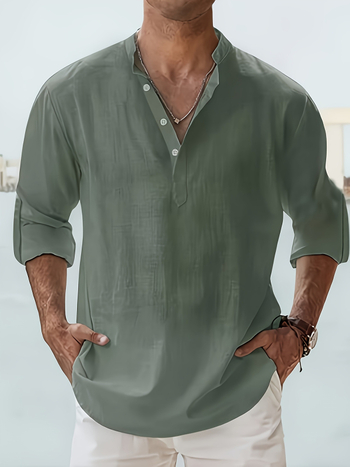 Pánska košeľa so stojacím golom, dlhé rukávy, priliehavý strih, polyester, priedušná