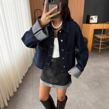 Дамско дънково яке, памук 80–89%, дълги ръкави, обърната яка, регулярна кройка, модел TSX-11195