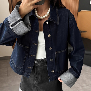 Дамско дънково яке, памук 80–89%, дълги ръкави, обърната яка, регулярна кройка, модел TSX-11195