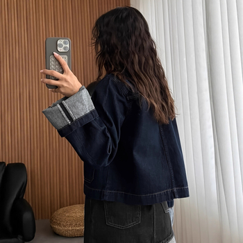 Дамско дънково яке, памук 80–89%, дълги ръкави, обърната яка, регулярна кройка, модел TSX-11195