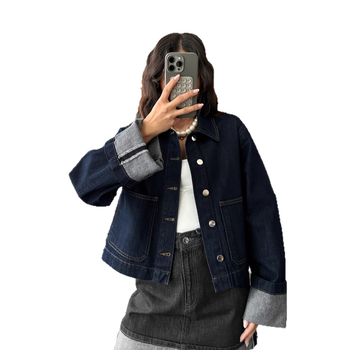 Дамско дънково яке, памук 80–89%, дълги ръкави, обърната яка, регулярна кройка, модел TSX-11195