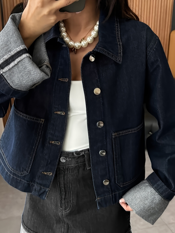 Дамско дънково яке, памук 80–89%, дълги ръкави, обърната яка, регулярна кройка, модел TSX-11195