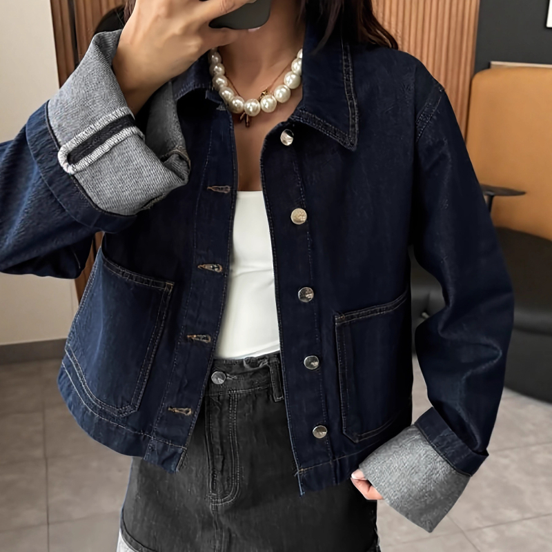 Дамско дънково яке, памук 80–89%, дълги ръкави, обърната яка, регулярна кройка, модел TSX-11195