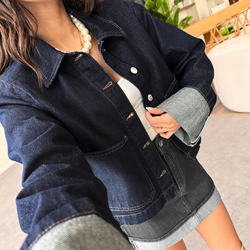 Дамско дънково яке, памук 80–89%, дълги ръкави, обърната яка, регулярна кройка, модел TSX-11195