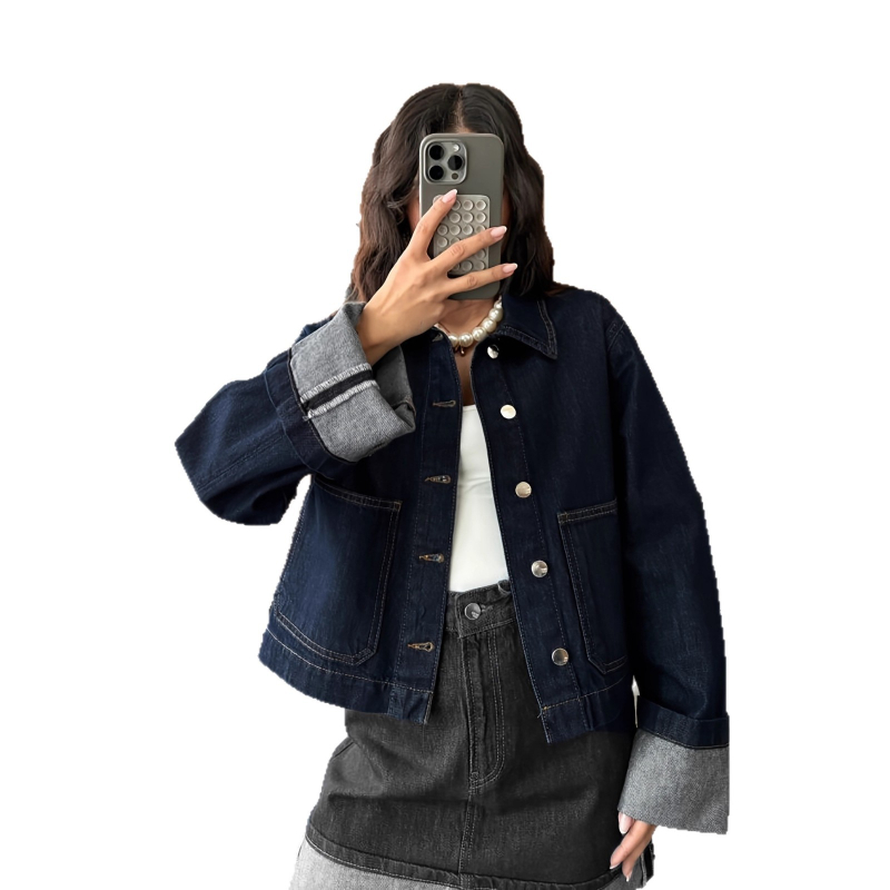 Дамско дънково яке, памук 80–89%, дълги ръкави, обърната яка, регулярна кройка, модел TSX-11195