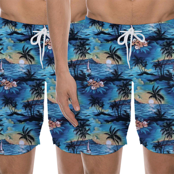 Pánske plážové šortky s pruhovaným a kockovaným vzorom; látka: 100% polyester; mikroelastickosť; leto 2025