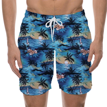 Pánske plážové šortky s pruhovaným a kockovaným vzorom; látka: 100% polyester; mikroelastickosť; leto 2025