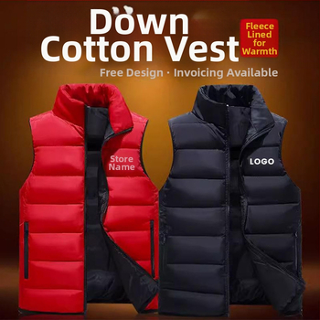 Pracovná vesta s izoláciou z perového bavlny, hrubý materiál, zips, stojací golier