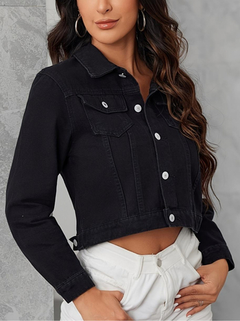 Džínová bunda s jednoradovým golierom a princezninými rukávmi, jar 2025