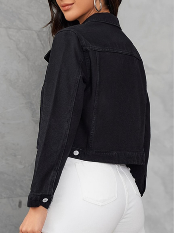 Džínová bunda s jednoradovým golierom a princezninými rukávmi, jar 2025