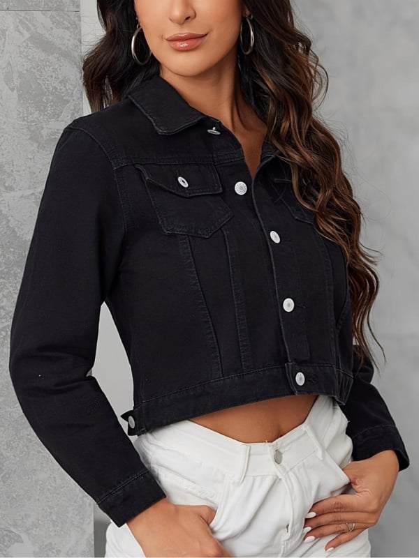 Džínová bunda s jednoradovým golierom a princezninými rukávmi, jar 2025