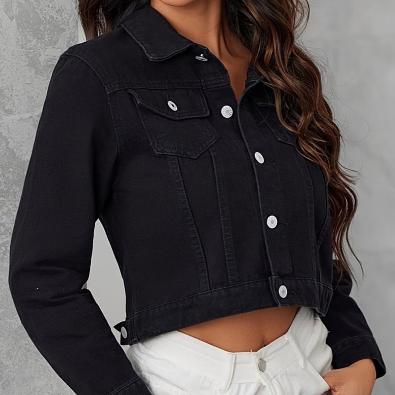 Džínová bunda s jednoradovým golierom a princezninými rukávmi, jar 2025