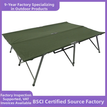 Dvigubai sulankstoma kempingo lova su geležine konstrukcija ir Oxford audinio paviršiumi, apkrova 150 kg