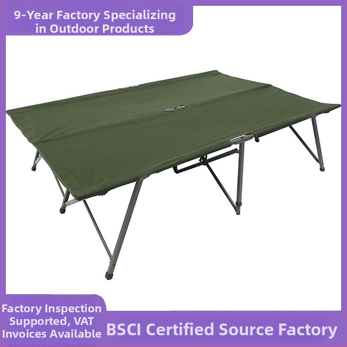 Dvigubai sulankstoma kempingo lova su geležine konstrukcija ir Oxford audinio paviršiumi, apkrova 150 kg