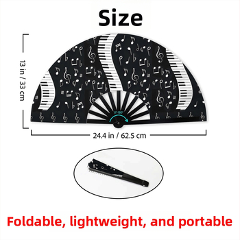 Πτυσσόμενος φανός με σχέδιο πλήκτρων πιάνου, Denim Girl Kung Fu Fan, Υλικά: Oxford ύφασμα/σατέν/μεταξωτό, Πλαίσιο: πλαστικό, Ψηφιακή εκτύπωση, Στυλ: Αμερικανικό