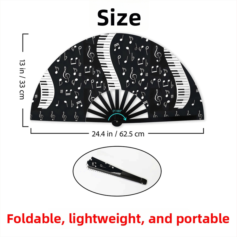 Πτυσσόμενος φανός με σχέδιο πλήκτρων πιάνου, Denim Girl Kung Fu Fan, Υλικά: Oxford ύφασμα/σατέν/μεταξωτό, Πλαίσιο: πλαστικό, Ψηφιακή εκτύπωση, Στυλ: Αμερικανικό