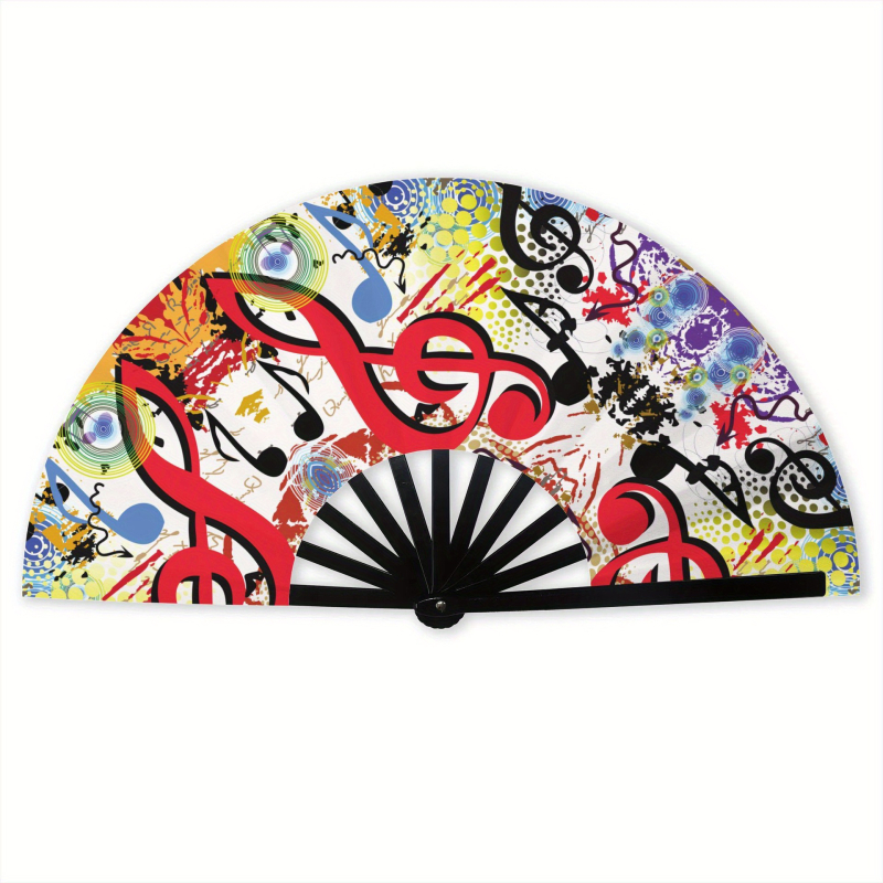 Πτυσσόμενος ανεμιστήρας με μοτίβο μουσικών νότων, Oxford ύφασμα / σατέν / μεταξωτό, ψηφιακή εκτύπωση, πλαστικό πλαίσιο, Αμερικανικό στυλ