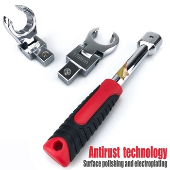 9-dielny set rúrkového kľúča s odnímateľnou otočnou hlavou a nastavovacím kľúčom — kovová konštrukcia