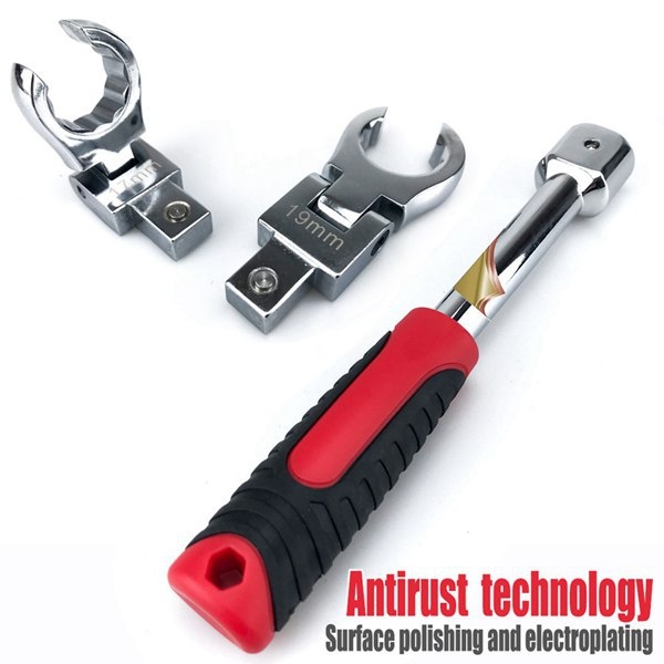 9-dielny set rúrkového kľúča s odnímateľnou otočnou hlavou a nastavovacím kľúčom — kovová konštrukcia