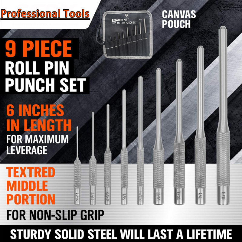 9-dielny set dierovačov pre opravu opaskov a zbraní (otvorovač opaskov, dutý dierovač, kladivo, dláto)