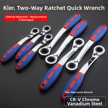 Klikový kľúč s reverzibilnou automatickou funkciou, obojsmerný, dvojité použitie, plastová zakrivená rukoväť, vysokouhlíková oceľ