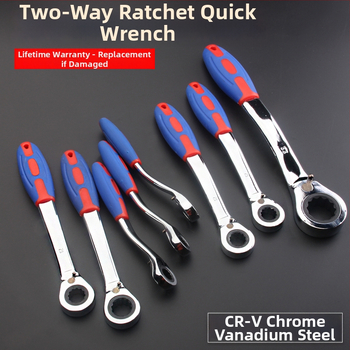 Klikový kľúč s reverzibilnou automatickou funkciou, obojsmerný, dvojité použitie, plastová zakrivená rukoväť, vysokouhlíková oceľ