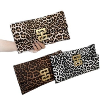 Geantă de damă cu imprimeu leopard, mică și pătrată, din PU, închidere cu clapă, curea din lanț