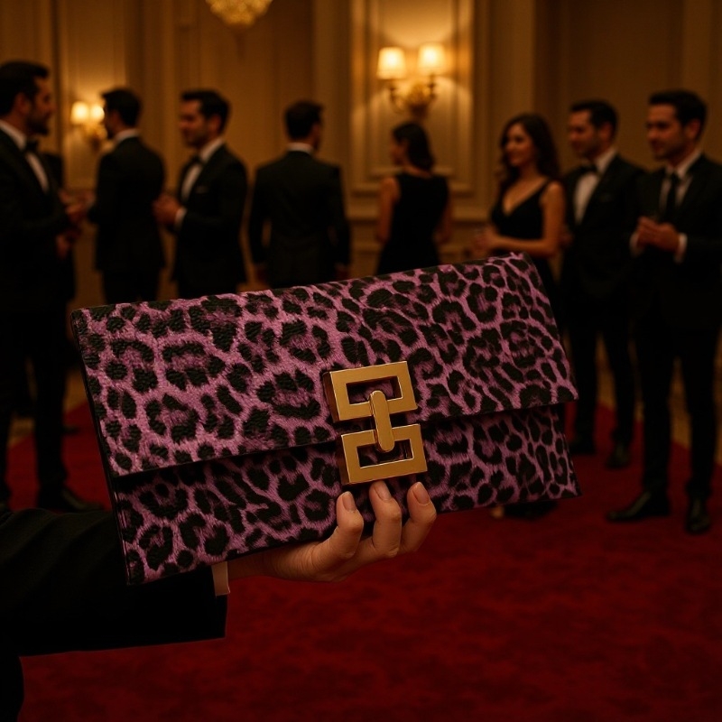 Geantă de damă cu imprimeu leopard, mică și pătrată, din PU, închidere cu clapă, curea din lanț