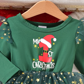 Dievčenský overal na vianočnú párty: dlhý rukáv, patchwork sieťovina, polyesterové pletené vlákno, vek 3–8 rokov, európsky štýl