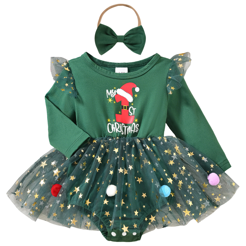 Dievčenský overal na vianočnú párty: dlhý rukáv, patchwork sieťovina, polyesterové pletené vlákno, vek 3–8 rokov, európsky štýl