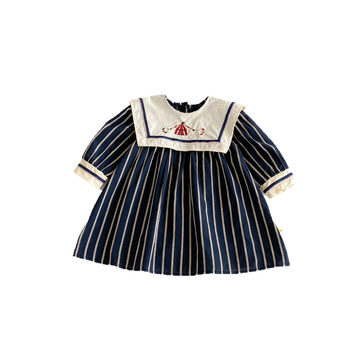 rochie din bumbac pentru fete, mâneci lungi, dungi, croială A-line, pentru copii 3-8 ani