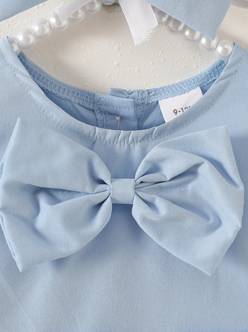 Tüdrukute kleit Euroopa–Ameerika stiilis pikkade varrukatega, liblikasõlme kaunistus, pliseeritud seelik, 100% polüester koos pehme voodriga, vanus 1–3 aastat, kõikide aastaaegade jaoks