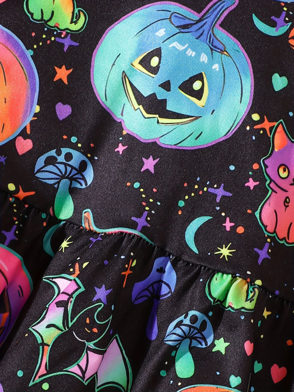 Detské šaty na Halloween: kreslený vzor, A-line strih, 95% polyester, podšité polyesterom
