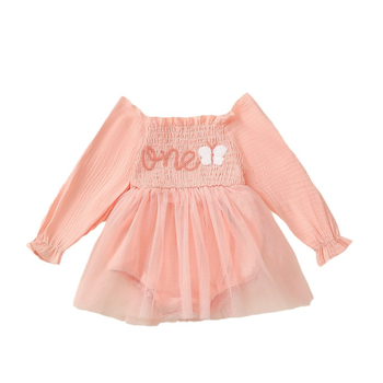 Detské šaty s výšivkou motýľov a jahôd, dlhé rukávy s sieťovanou sukňou, 95% bavlna, pre dievčatá 1–3 roky, bezpečnostná trieda A