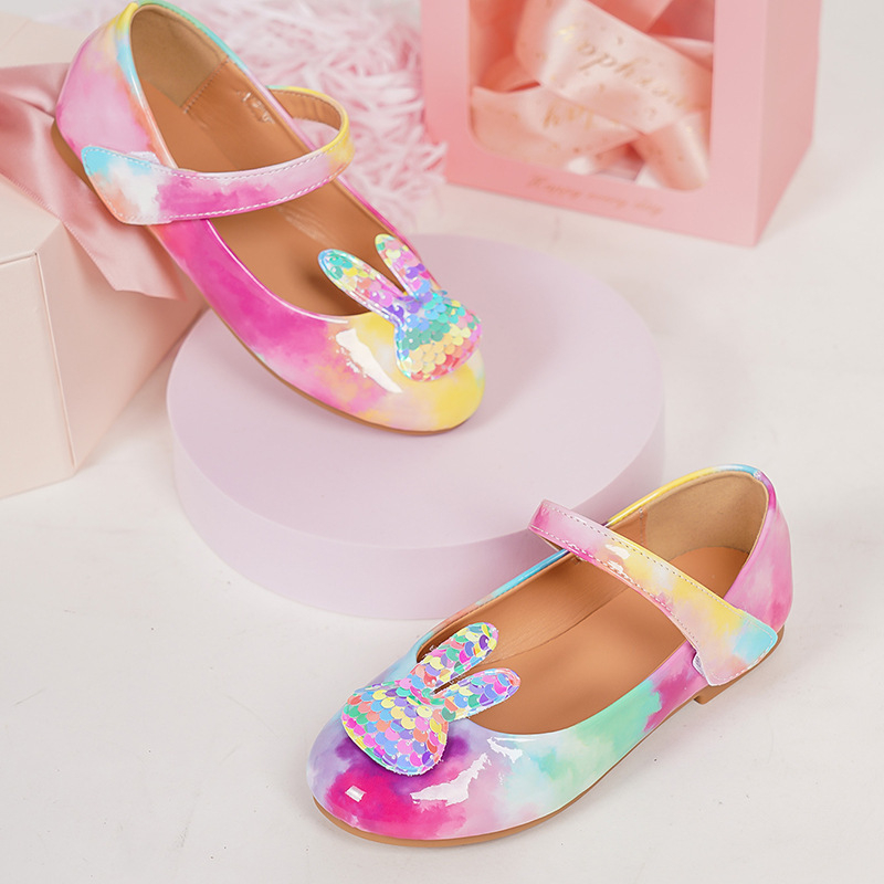 Детски принцески кристални обувки с лепящо закопчаване, PU горна част, PU стелка, TPR подметка, нисък връх