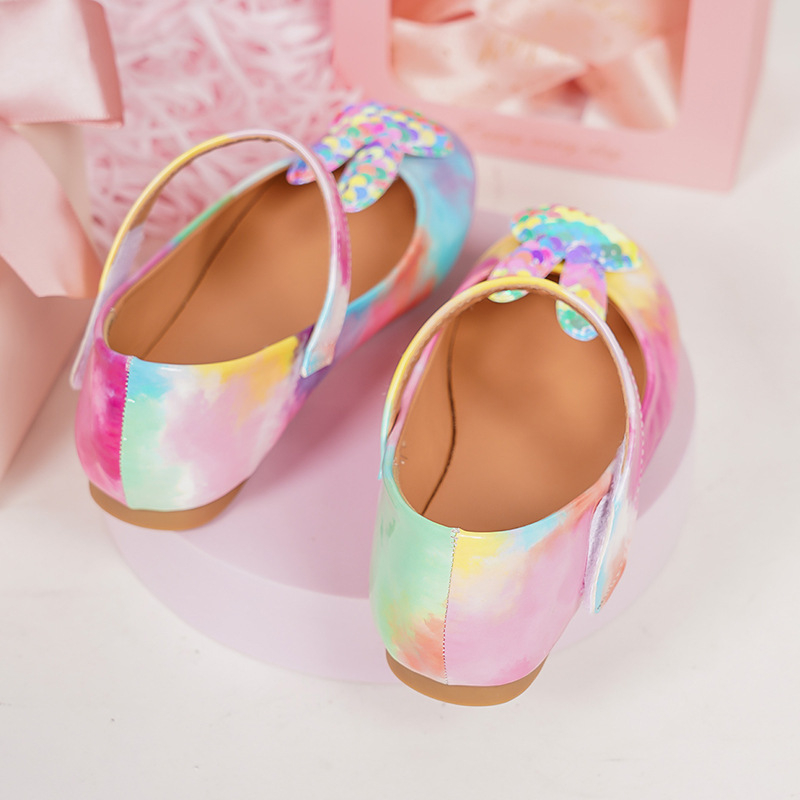 Детски принцески кристални обувки с лепящо закопчаване, PU горна част, PU стелка, TPR подметка, нисък връх