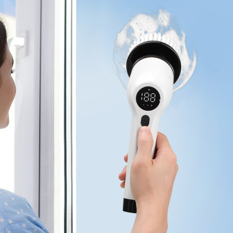 Elektrinis mopas su ištraukiama ilga rankena ir LCD ekranu — aštuoni viename valymo šepetėlis virtuvei ir voniai