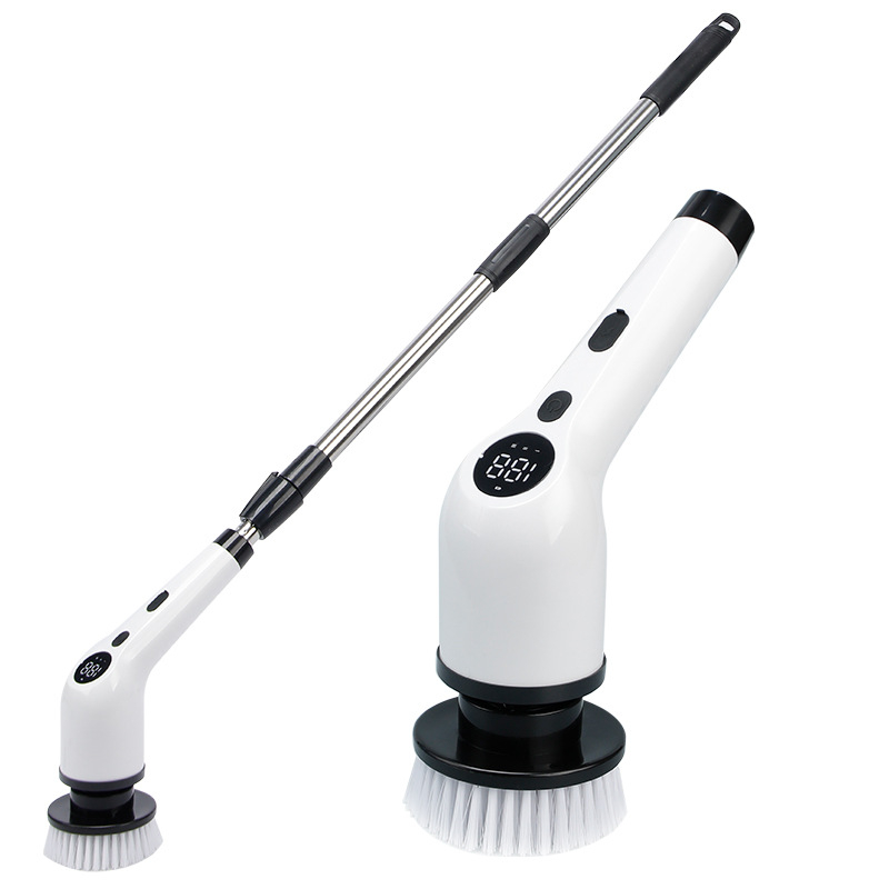 Elektrinis mopas su ištraukiama ilga rankena ir LCD ekranu — aštuoni viename valymo šepetėlis virtuvei ir voniai