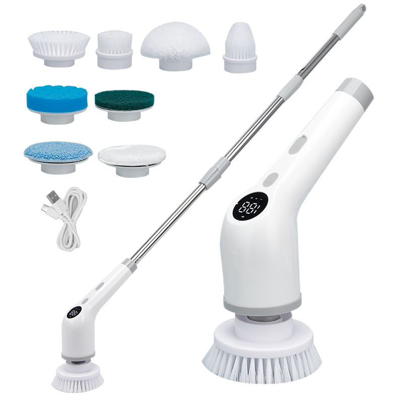 Elektrinis mopas su ištraukiama ilga rankena ir LCD ekranu — aštuoni viename valymo šepetėlis virtuvei ir voniai