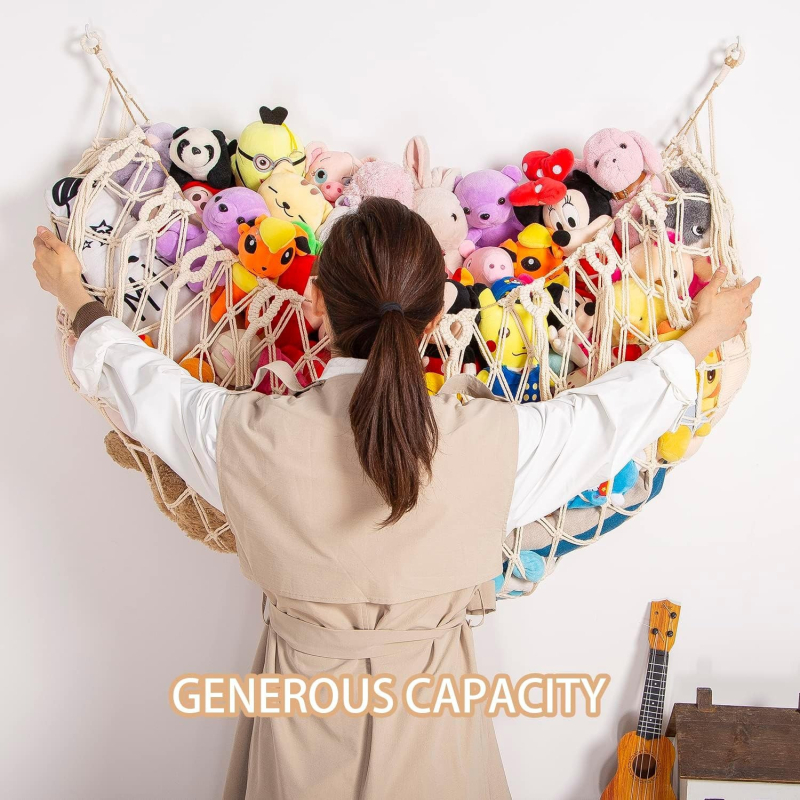 Стенно окачващ хамак за играчки от памучна връв, ръчна изработка, стил мило карикатурно, овална форма, ръчно пране.