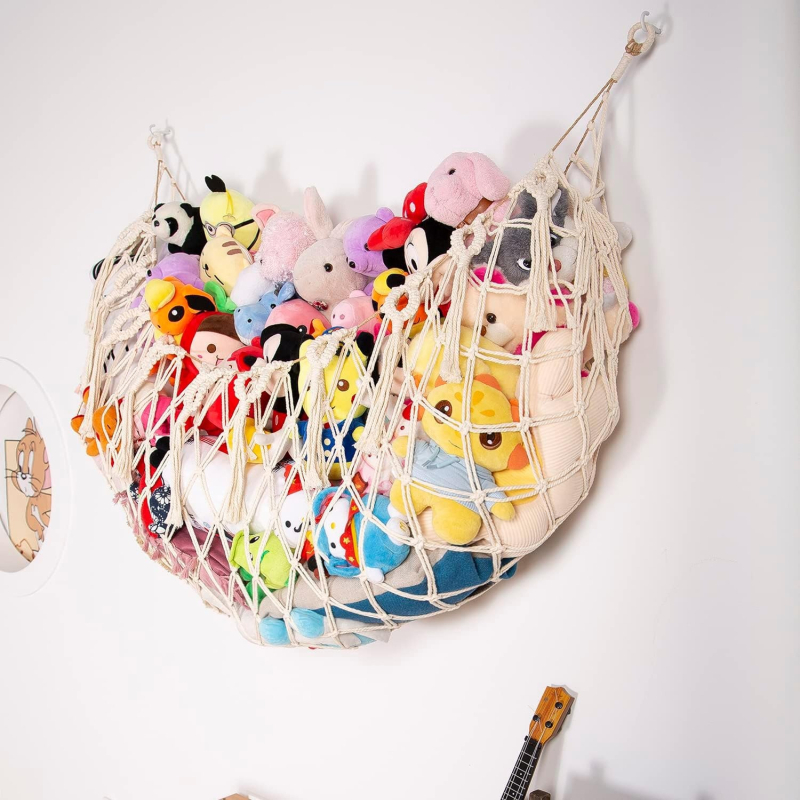 Стенно окачващ хамак за играчки от памучна връв, ръчна изработка, стил мило карикатурно, овална форма, ръчно пране.