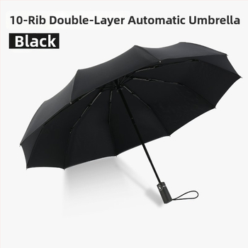 Двоен слой автоматичен чадър за слънце и дъжд, сгъваем, с 10 ребра, дизайн с 3 части, възможност за печат на лого