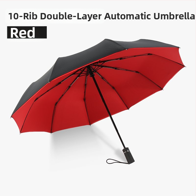 Двоен слой автоматичен чадър за слънце и дъжд, сгъваем, с 10 ребра, дизайн с 3 части, възможност за печат на лого