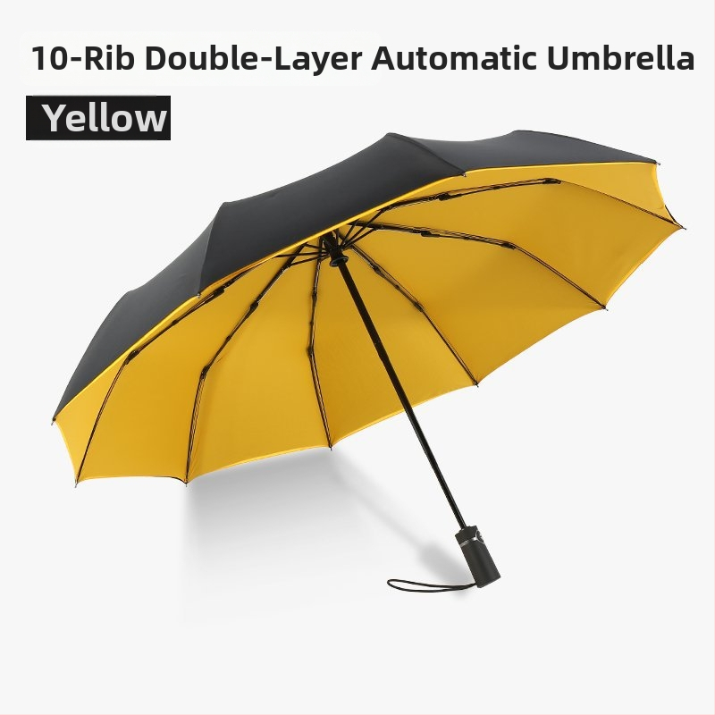 Двоен слой автоматичен чадър за слънце и дъжд, сгъваем, с 10 ребра, дизайн с 3 части, възможност за печат на лого