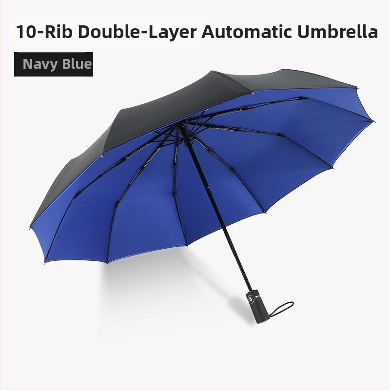 Двоен слой автоматичен чадър за слънце и дъжд, сгъваем, с 10 ребра, дизайн с 3 части, възможност за печат на лого