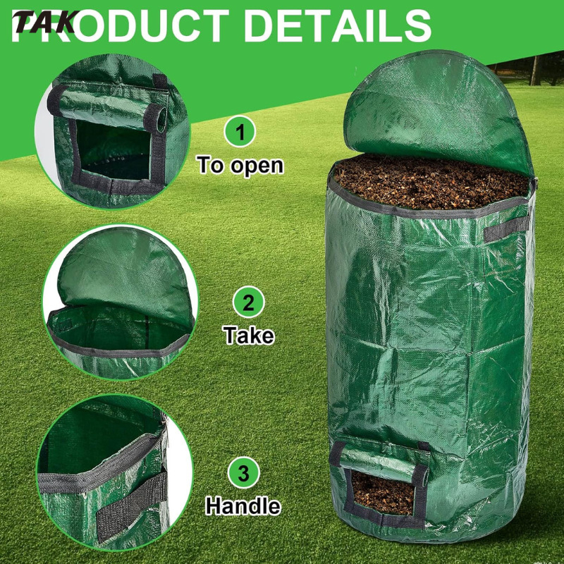 Torba za kompost u vrtu, višekratna upotreba, s poklopcem, PE materijal, kod 3xdbx5rh
